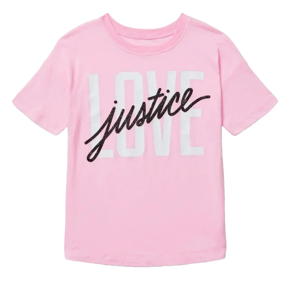 Justice Girls Graphic Table Tee Size L(12-14) Pink Pullover Relaxed Fit Crewneck